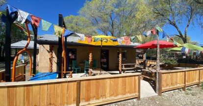 Exterior of Taos Pizza Out Back.