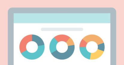 Illustration of laptop displaying 3 donut stats charts