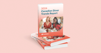 The coral cover of the 2024 Canadian Diner Trends Report Cover on a pink background.