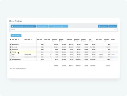 TouchBistro Profit Management UI Screen